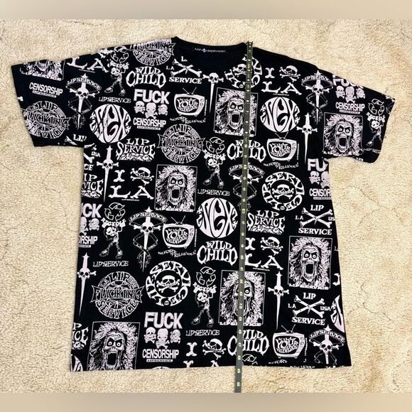Y2K Vintage Lip Service Logo Print Men’s T-Shirt SZ L - Picture 3 of 7